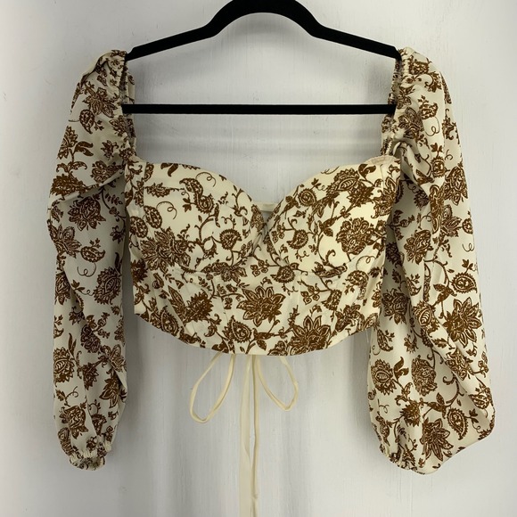 SHEIN Tops - Bustier Milkmaid Floral Paisley Corset Top Lace Up Puff Regency Coquette Sz. M